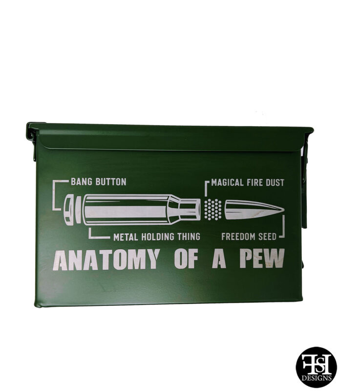 "Anatomy Of A Pew" American Flag .50-Cal Ammo Can - Left Side