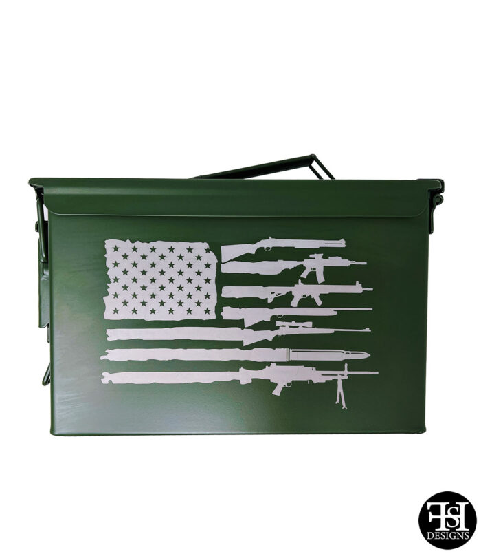 "Anatomy Of A Pew" American Flag .50-Cal Ammo Can - Right Side