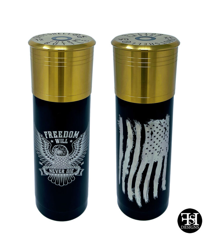 "Freedom Will Never Die" Black Shotgun Shell Insulated Bottle