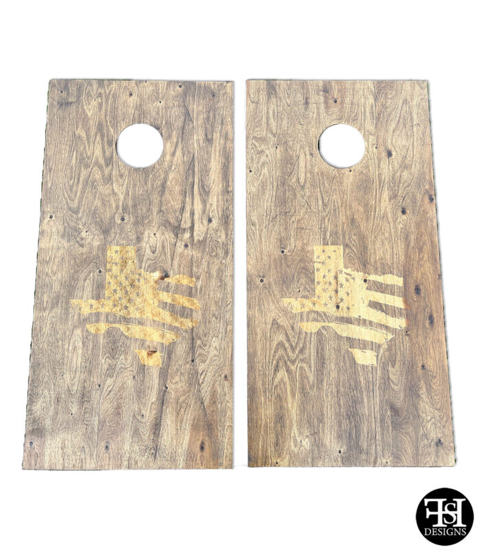 Rustic Texas American Flag Silhouette Cornhole Boards