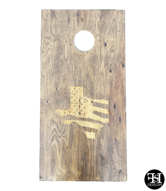 Rustic Texas American Flag Silhouette Cornhole Board