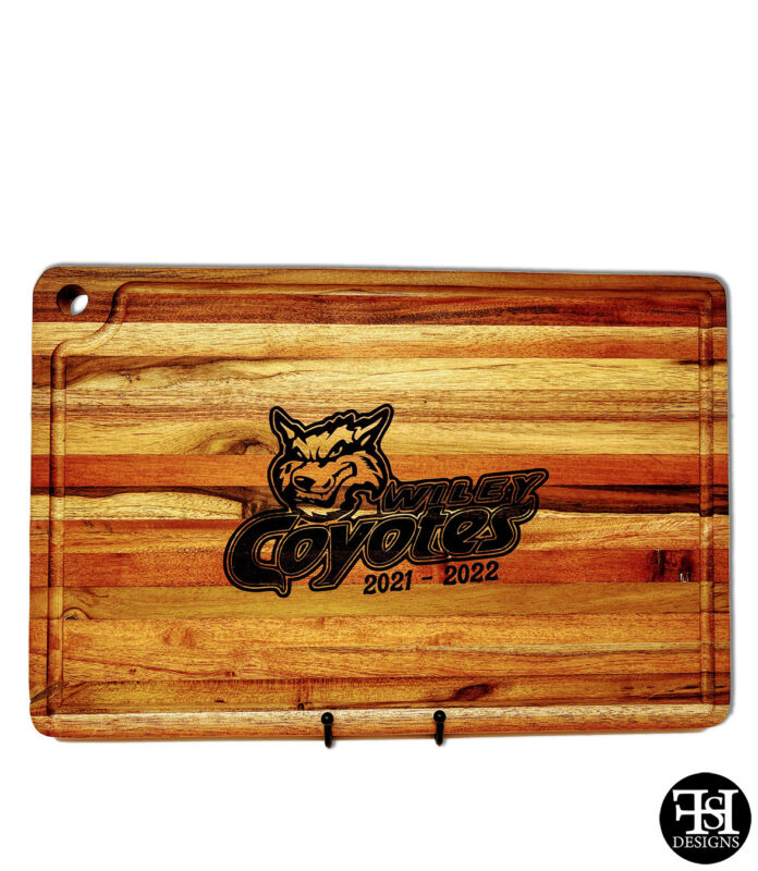 Personalized Acacia Cutting Board with Wiley Coyotes Middle School Logo