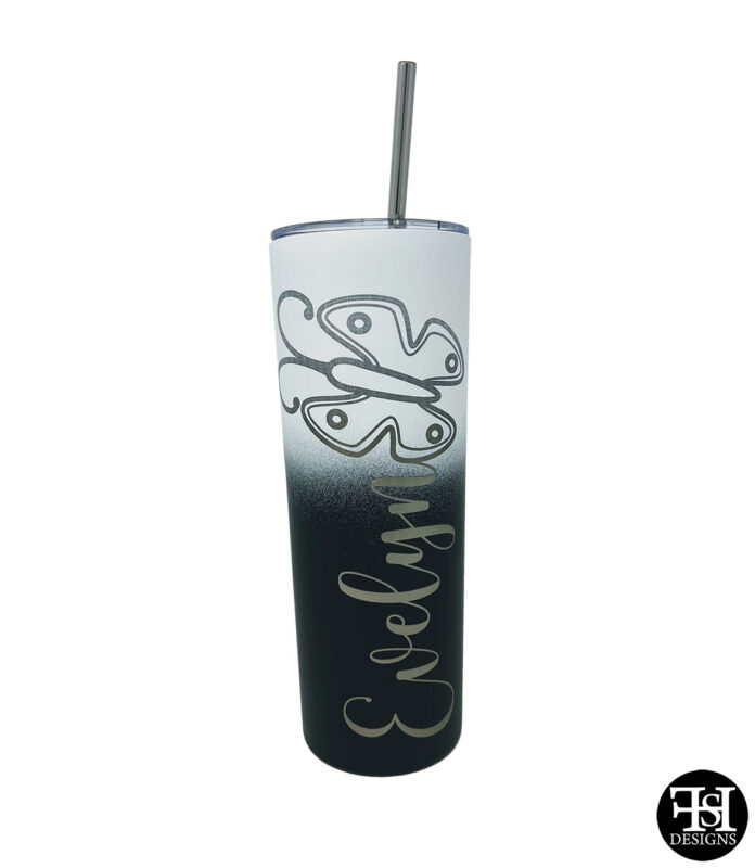 Personalized 20z Skinny Tumbler with Evelyn and Butterfly
