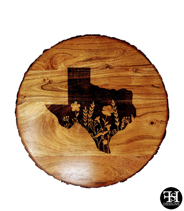 Live Edge Texas Flowers Silhouette Lazy Susan