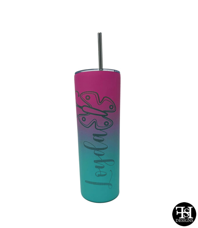 Personalized 20z Skinny Tumbler with Loyda and Butterfly