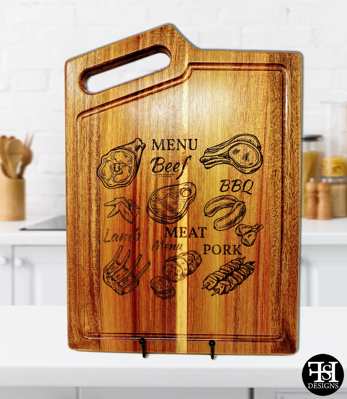 Personalized Engraved Acacia Wood Cutting Board | Farmhouse Kitchen Decor