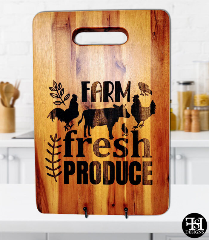 "Farm Fresh Produce" Acacia Wood Large Cutting Board