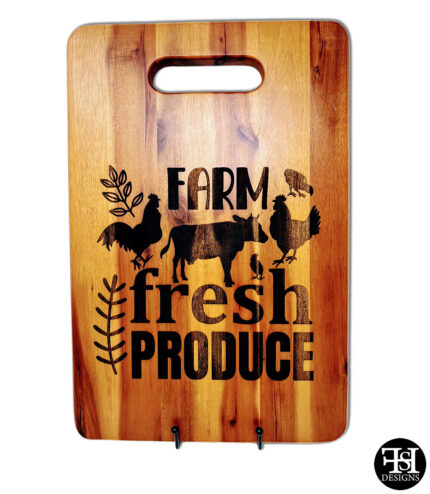 "Farm Fresh Produce" Acacia Wood Large Cutting Board