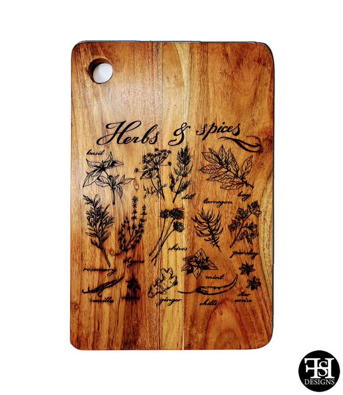 "Herbs & Spices" Acacia Cutting Board