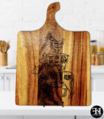 Cuts of Meats Outlined Large Curved Handle Acacia Wood Cutting Board