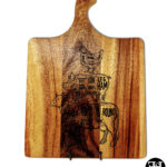 Cuts of Meats Outlined Large Curved Handle Acacia Wood Cutting Board