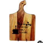 "How Do I Like My Eggs? Umm... In A Cake" Curved Handle Acacia Wood Cutting Board
