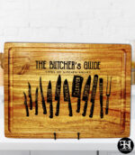 "The Butcher's Guide Types of Kitchen Knives" Acacia Wood Cutting Board