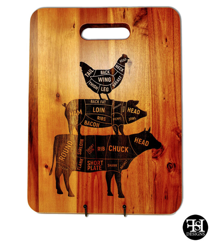 Cuts of Meats Acacia Wood Large Cutting Board