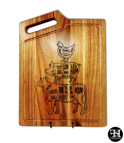 Cuts of Meats Outlined Acacia Wood Cutting Board