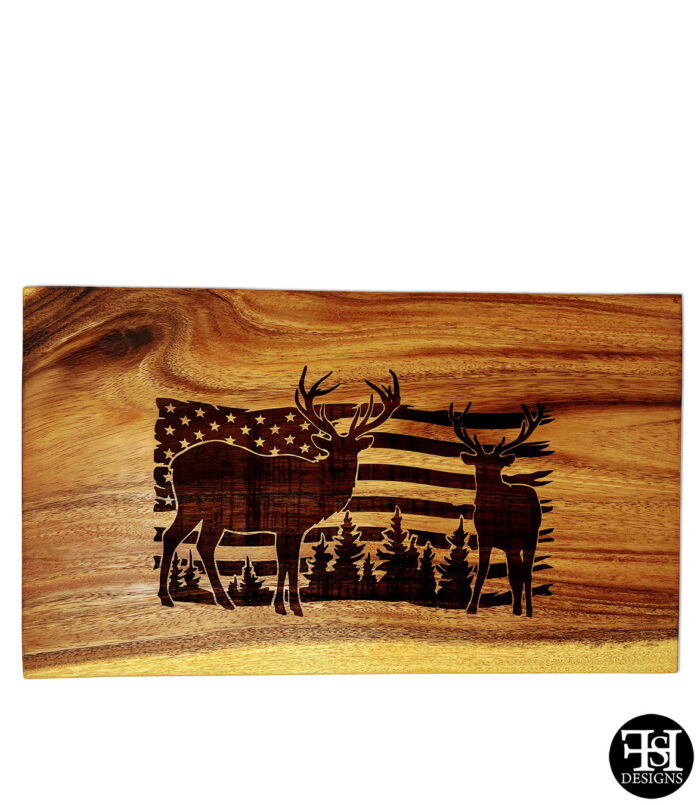 Deer American Flag Saman Wood Cutting Board