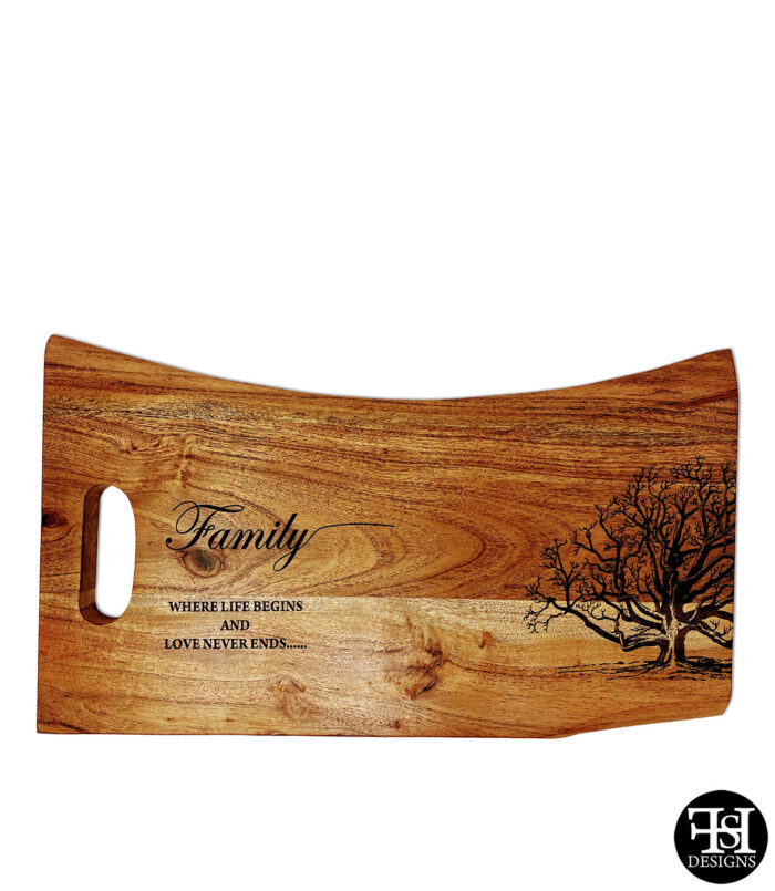 "Family... Where Life Begins And Love Never Ends..." Live Edge Cutting Board