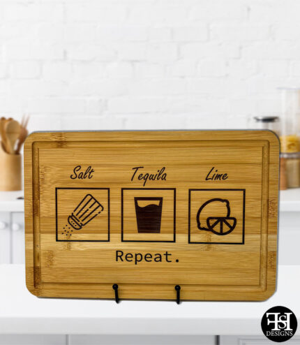 "Salt Tequila Lime Repeat." Wood Cutting Board