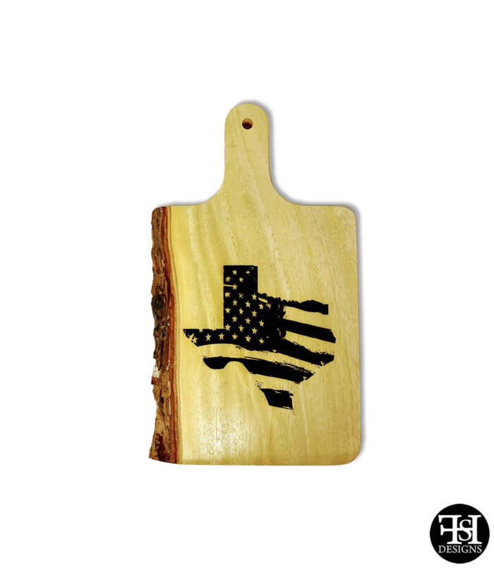 Texas American Flag Silhouette Live Edge Board with Handle