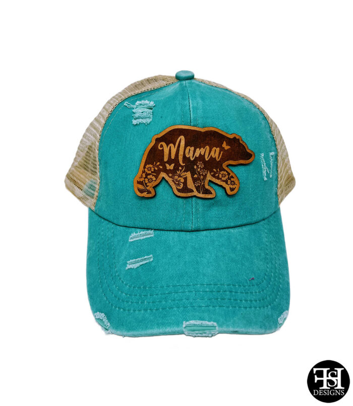 "Mama" Bear Patch Ponytail Hat Front