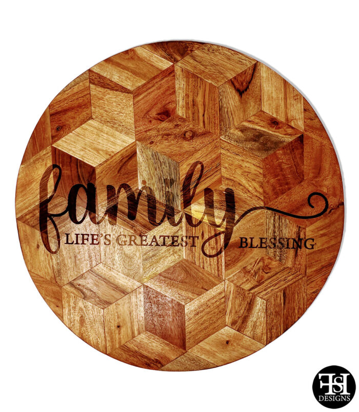 "Family - Life's Greatest Blessing" Cubic Wood Grain Lazy Susan