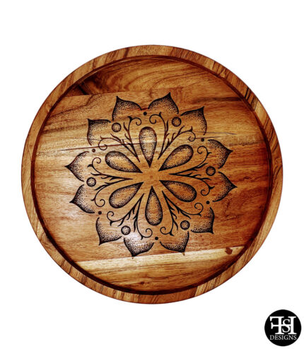 Artistic Floral Pattern Wood Lazy Susan