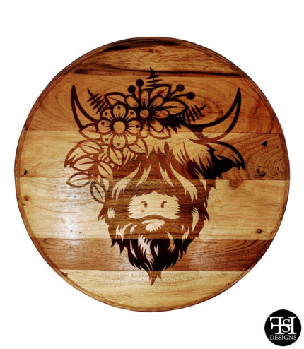 Floral Highland Cow Lazy Susan