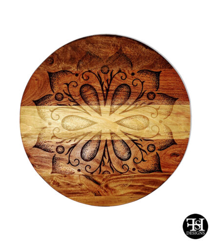 Artistic Floral Pattern Wood Lazy Susan