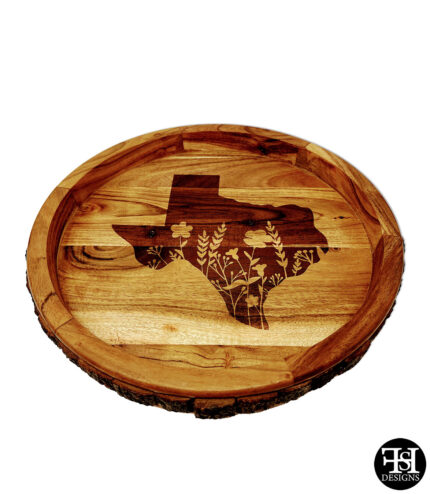 Floral Texas Silhouette Bark Edge Lazy Susan