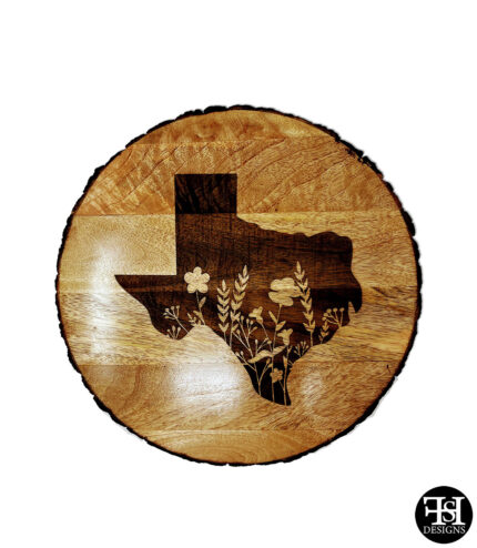 Floral Texas Live Edge Acacia Lazy Susan