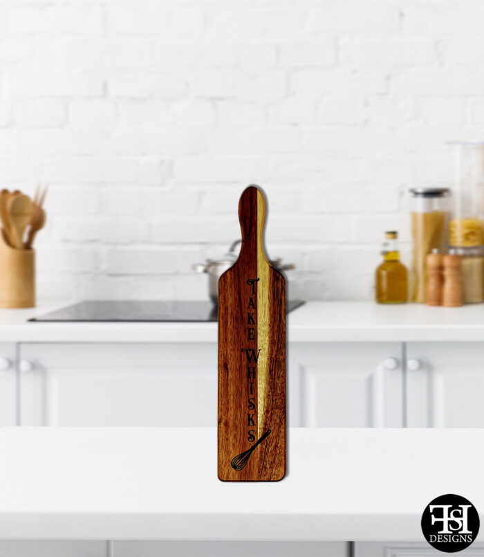 "Take Whisks" Small Acacia Wood Paddle