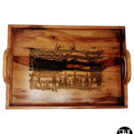 Deer American Flag Acacia Wood Tray