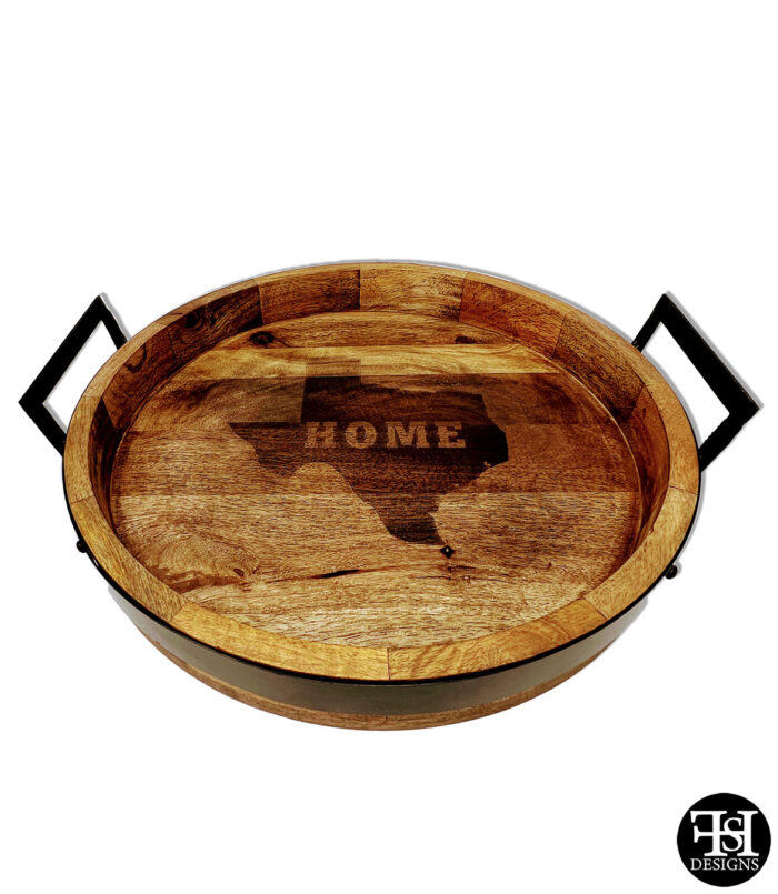 Texas "Home" Silhouette Wine Barrel Tray with Metal Handles
