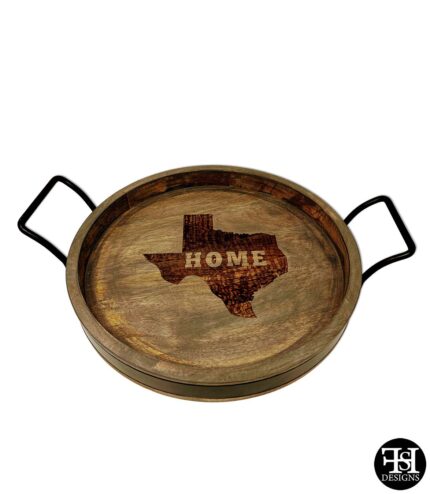 Texas "Home" Silhouette Wine Barrel Tray with Metal Handles