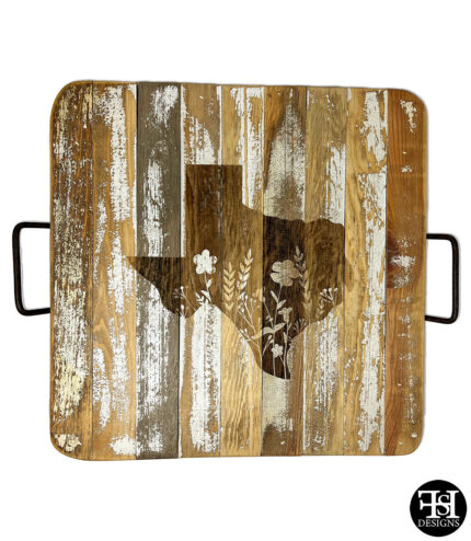 Texas Flowers Rustic Whitewash Tray with Metal Handles