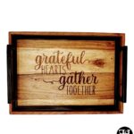 "Grateful Hearts Gather Together" Acacia Serving Tray with Metal Framed Handles