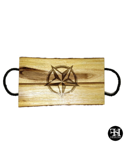Rustic Texas Star Live Edge Slab Serving Tray with Rope Handles
