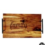 "Family - Life's Greatest Blessing" Metal Handle Acacia Wood Serving Tray