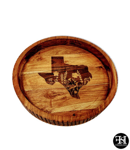 Floral Texas Ripped Edge Round Wood Tray