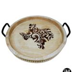 Texas Leaf Scroll Silhouette Whitewash Tray with Metal Handles