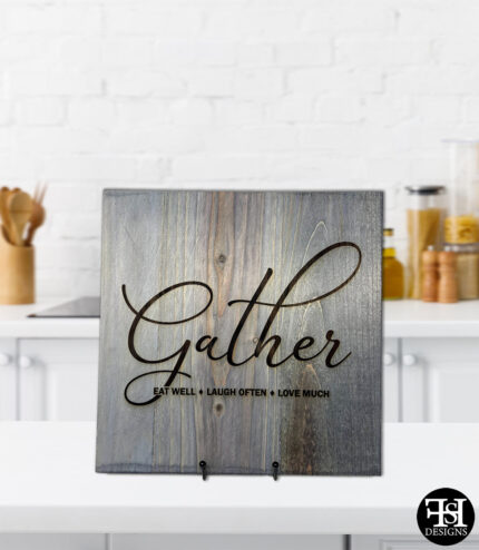 "Gather" Gray Washed Wood Sign