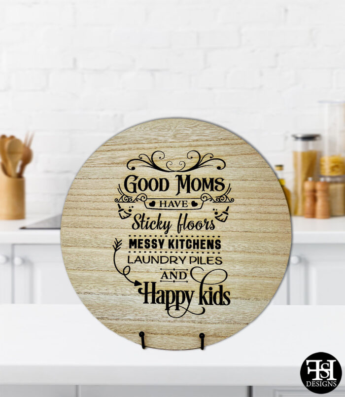 "Good Moms" Circle Wood Sign