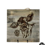 Flower Cow Graywash Wood Sign