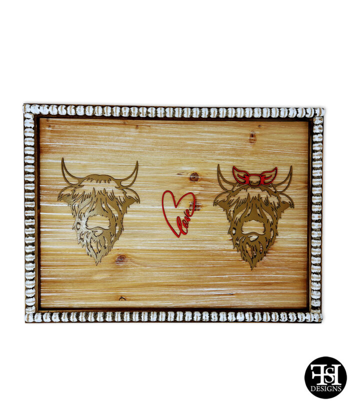 Floral Highland Cow Sign with Beaded Frame