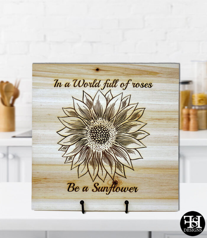"In A World Full Of Roses Be A Sunflower" Natural Wood Sign