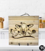 Cow, Pig & Chicken Silhouette Natural Wood Sign