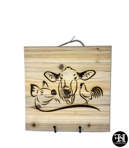 Cow, Pig & Chicken Silhouette Natural Wood Sign