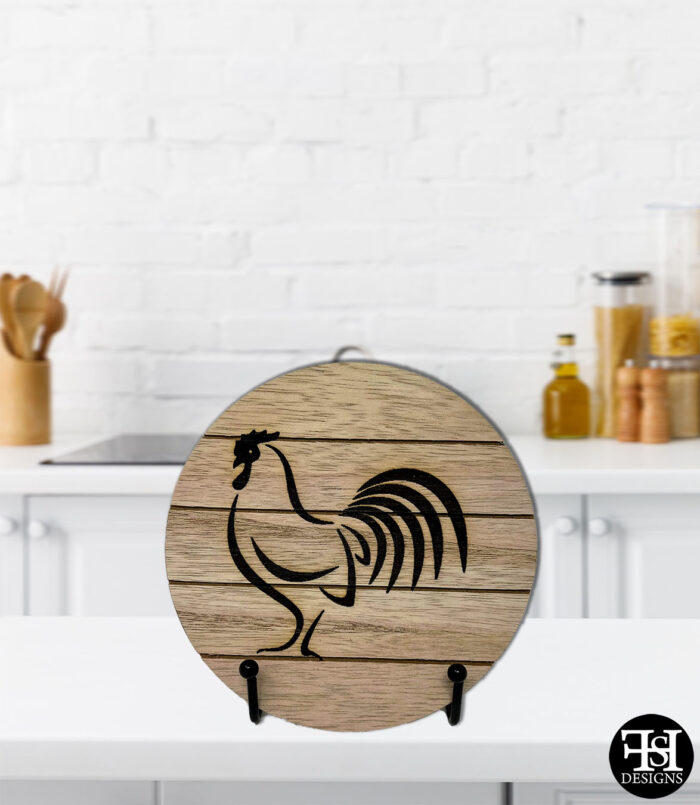 Chicken Silhouette Small Circle Wood Sign