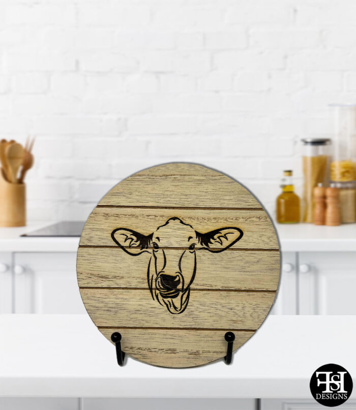 Cow Silhouette Small Circle Wood Sign
