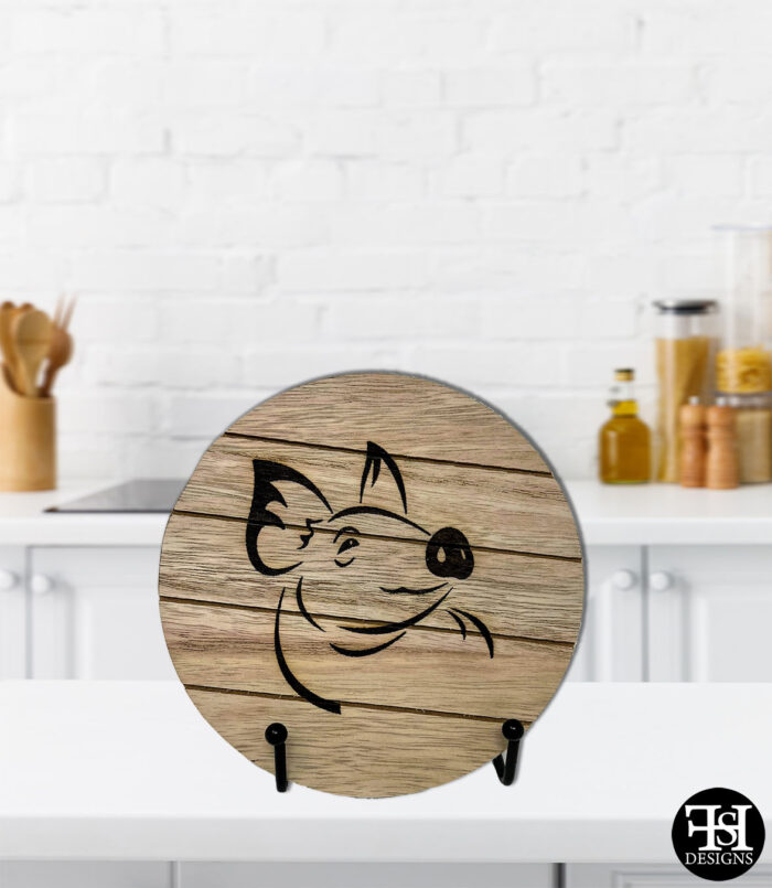 Pig Silhouette Small Circle Wood Sign